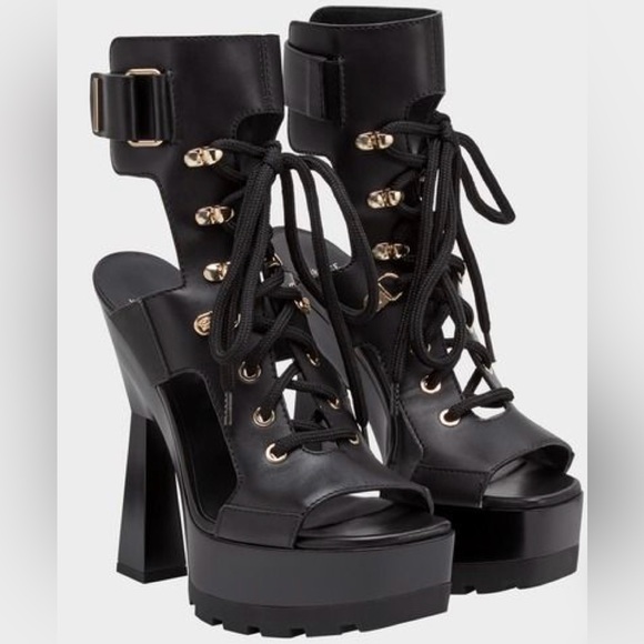 Versace Black Lace-Up Platform Heels - Picture 1 of 4
